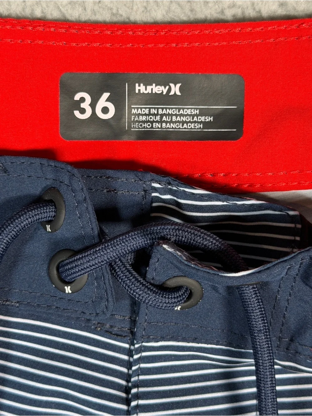 Hurley Navy and White Star Print Swim Board Shorts Red Stripe